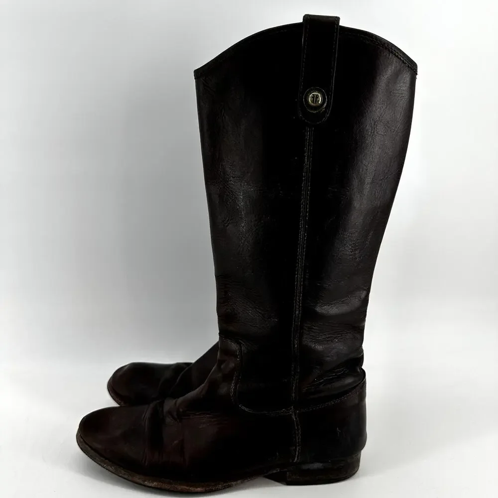 Frye Melissa Button Knee High Riding Boots Leather Motorcycle Western Brown 10B